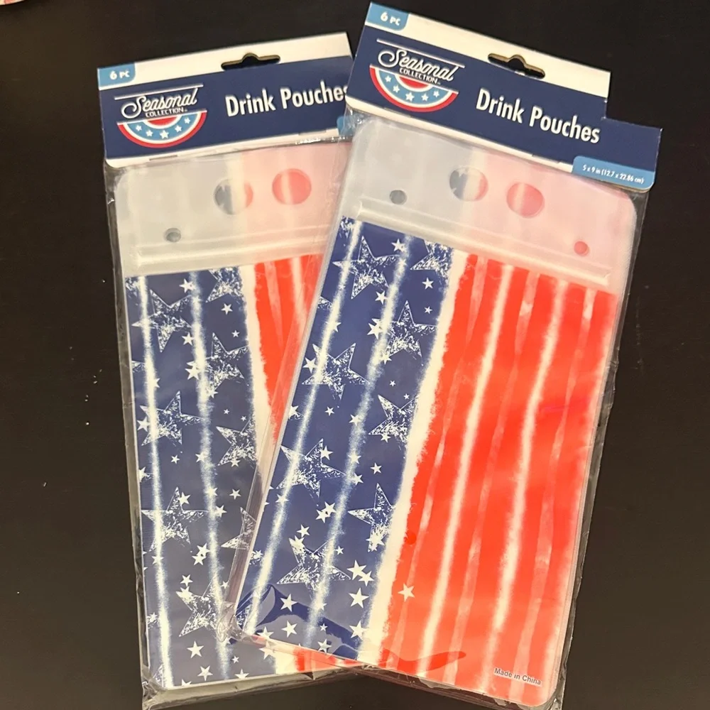 13 Red White & Blue Patriotic American Flag USA Drink Pouches with straws